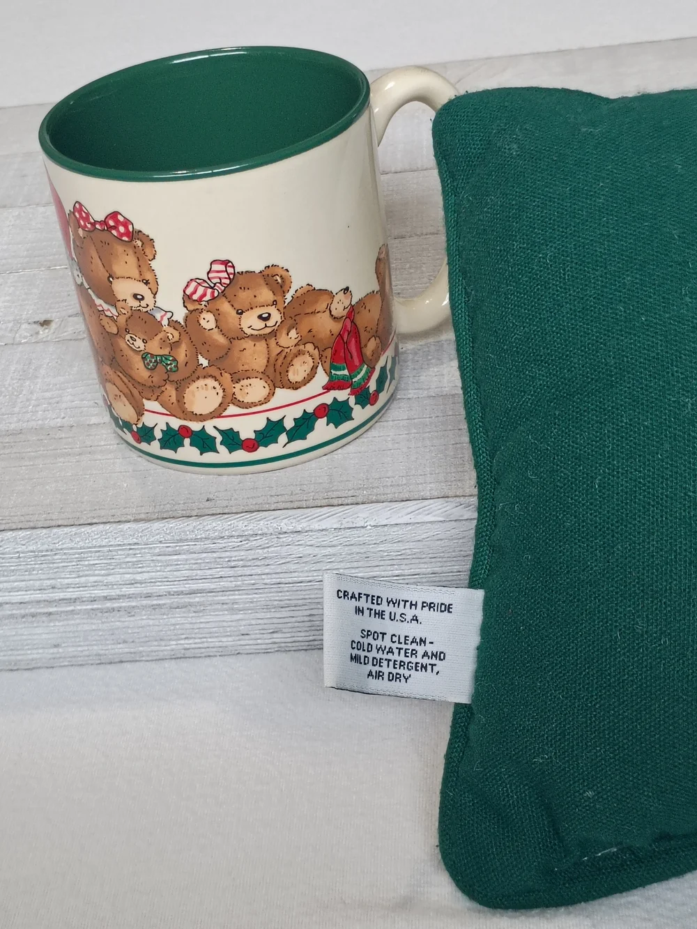 Vintage Christmas Teddy Bear Set Riverdale Tapestry Pillow & Potpourri Press Mug